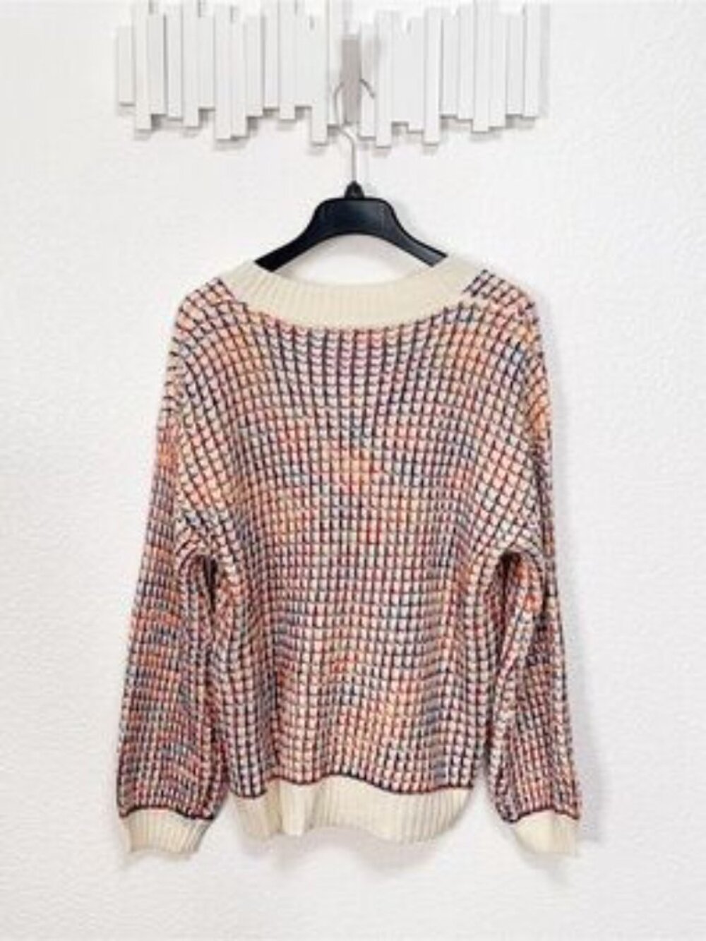 NWOT Miss Sparkling Multicolor Rainbow Marled Open Knit V Neck Oversized Sweater - Picture 6 of 6